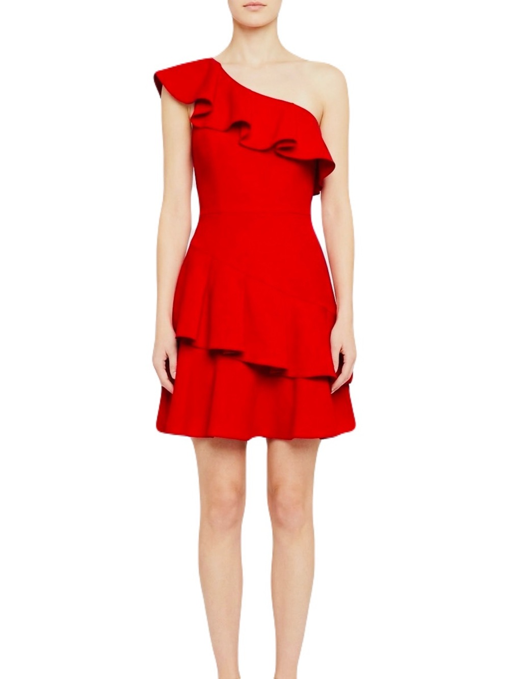 BCBGMAXAZRIA Calinda Red One Shoulder Ruffle Dress 2
